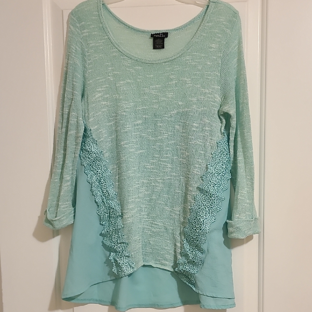 Aqua Lace Accent Blouse
